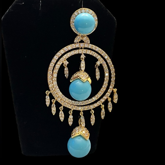 Joan Boyce Brass Gold Plated Imi Powder Blue Turquoise White Cz - Picture 4 of 6